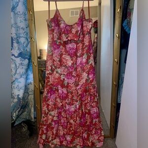 Express Strapless Floral Dress in Pink and Red